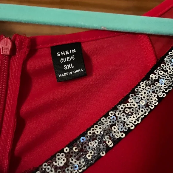 SHEIN Red Long Sleeve Dress with Embellished Neckline - Picture 2 of 5